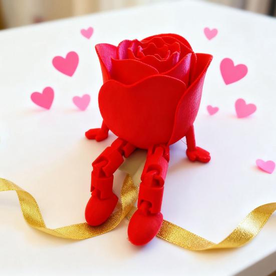 3D Printed Rose Man Figurines Valentine's Day Movable Joint Ornaments with Adjustable Pose Creative Home Decor Sculpture