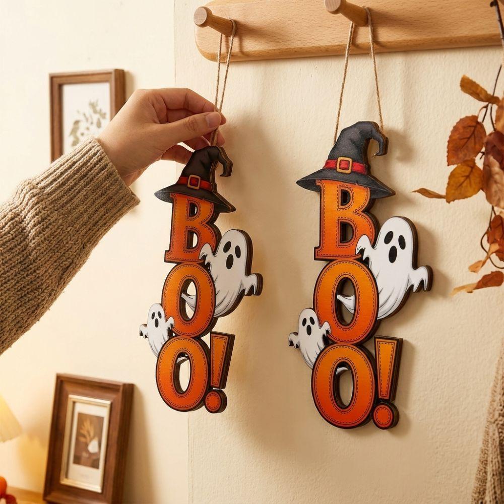 Gothic Ghost Witch Hat Door Hanger Wooden BOO Letter Wall Ornament  Kitchen Hanging