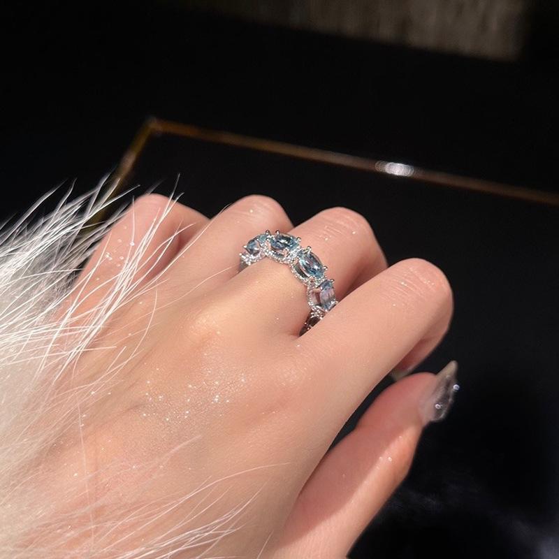 Luxury Shiny Blue Zircon Rings For Women Girls Exquisite Rhinestone Splicing Knot Knuckle Ring Bride Wedding Party Jewelry Gift