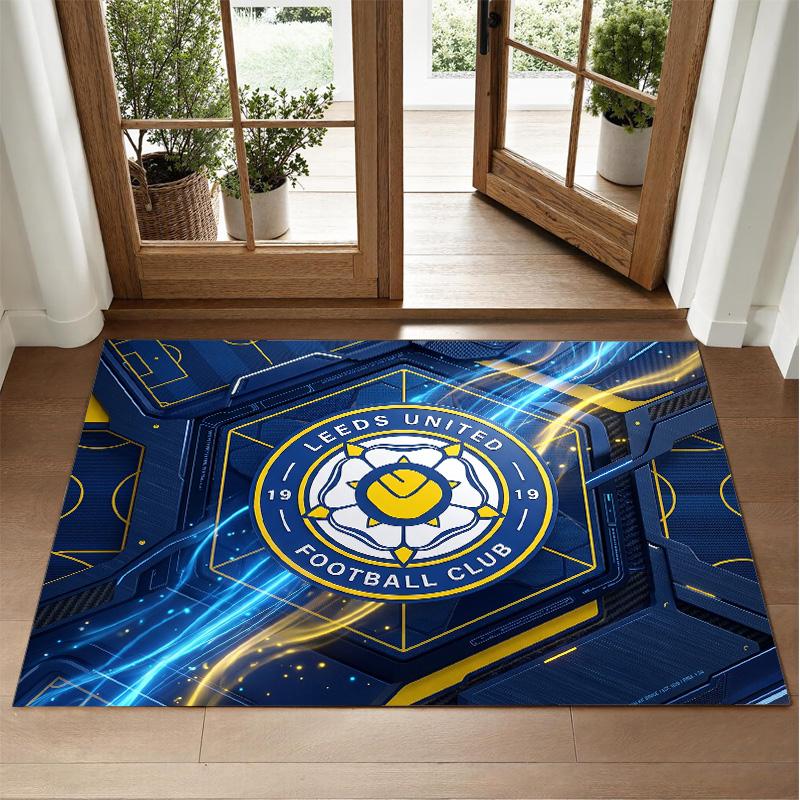 Leeds United Football Design Crystal Velvet Rug Soft Decorative Mat for Bedroom Entrance