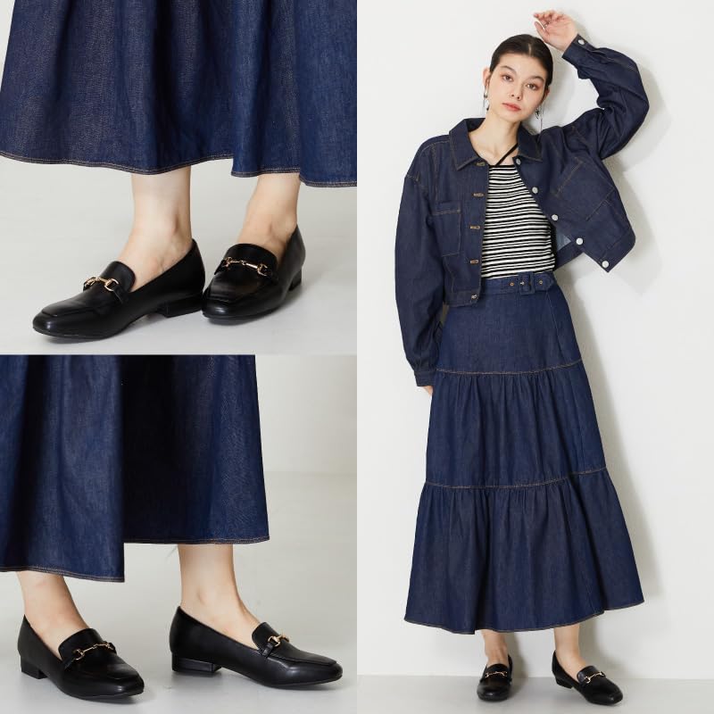 [Jumpable Pumps] Square Toe Loafers with Bit Motifs / R-3210