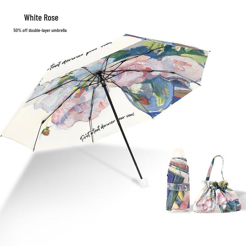 

Lilang Women s Five-Fold Sun & Rain Umbrella - Black White Rose