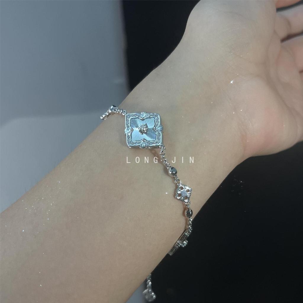 Laser Fritillary Full Diamond Four-Leaf Clover Brushed Bracelet Four-Piece Stacking Wear Explosive Light Luxury Premium Sense Pull-Up Jewelry