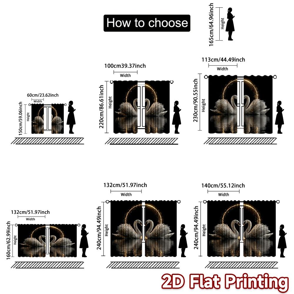 2D flat printing 2pcs Curtain Drapes Wedding Swan Romance Digital Printed Polyester Drapes Family Party Decoration Perfect for