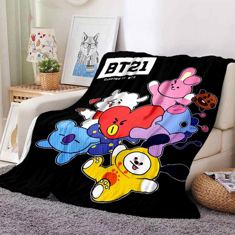 2022 Kreslená deka bt21 Měkké fleecové deky Deky Home Dekor Ložnice Obývací pokoj PohovkaDigital potištěné deky na cesty