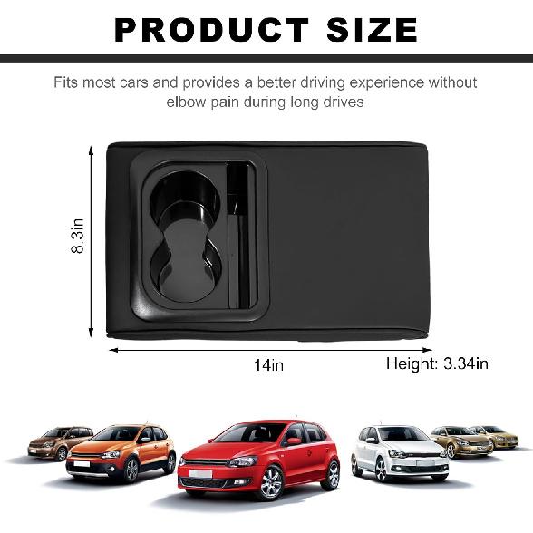 Car Center Console Armrest Pillow, Waterproof Leather Armrest Cushion with Cup Holder & Phone Holder, Memory Foam Arm Rest Box Cover Protector with