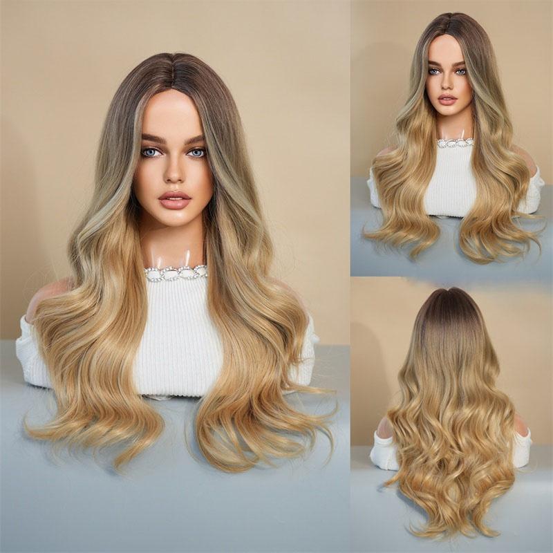 Blonde Ombre Synthetic Wig for Women Long Water Wave Cosplay Lolita Wig Middle Part Natural Hair Heat Resistant