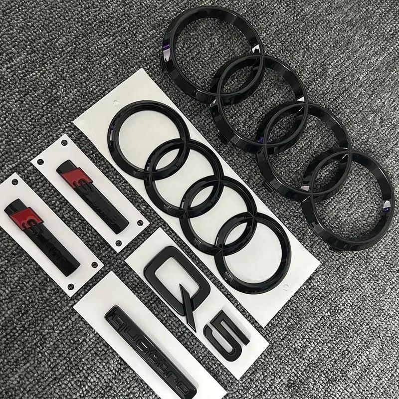 a2 Q7 4Ring logo ABS Black Car Hood Front Grill Emblem Rear Trunk Badge Sticker Q7 Mark Quarrto Sline Emblem For Q7 2016-2023