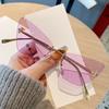 New Letter F Diamond-set Sunglasses Women High-end Frameless Edge-cut Cat Eye Metal Sunglasses 90317