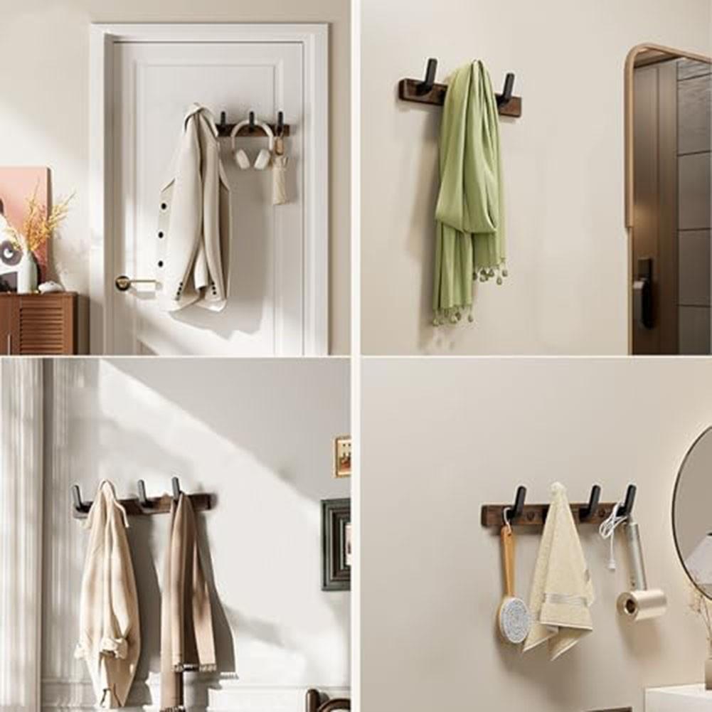 Entryway Coat Rack No Drill Wall Hook Walnut Wood Coat Hook Elegant Wood Finish
