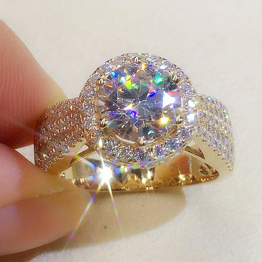 Women s Engagement Ring Luxurious Elegant Gold-Plated Alloy Inlaid with Simulated Zircon Decorative Ring for Wedding and Engagement 6#