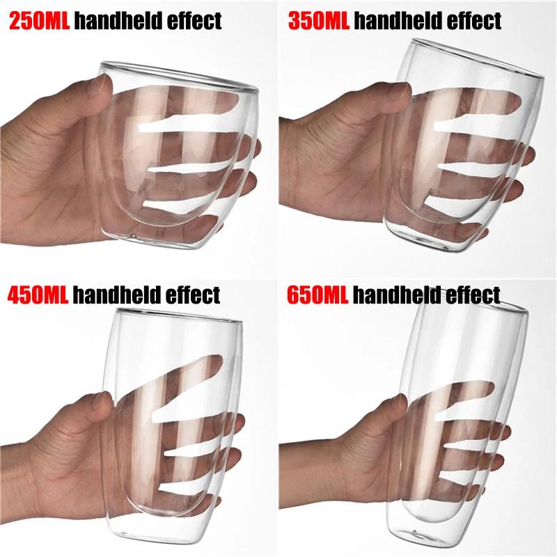 Transparent Glass Coffee Cup Milk Whiskey Tea Beer Double Creative Heat Resistant Cocktail Vodka Wine Mug Tumbler Drinkware Gift