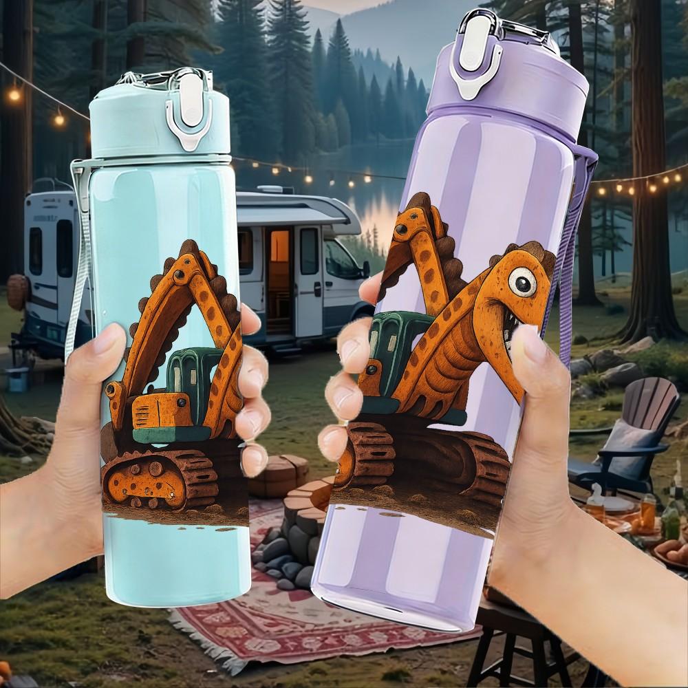 1PC Dinosaur Excavator Toy 750ml Color Plastic Sports Water Bottle Leakproof Flip Straw Lid Suitable for Sports Office Home Use