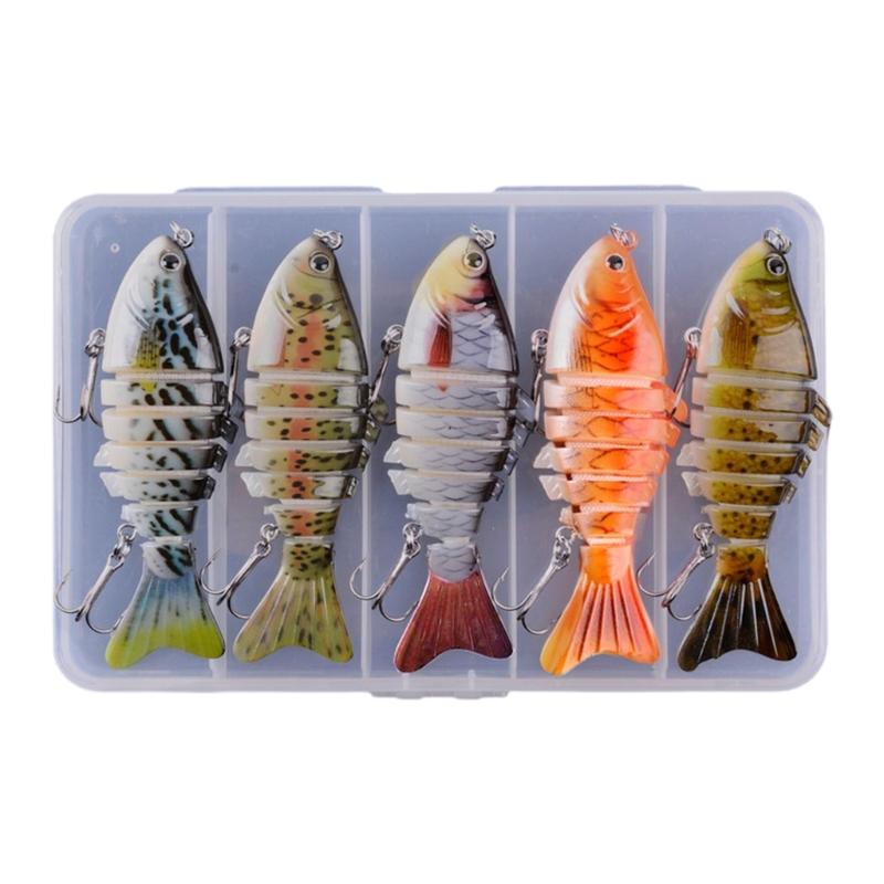 5pcs Artificial Hard Baits Swimming Lure with Treble Hook Multi Jointed Swimbait Saltwater Swimbait Fishing Tackle