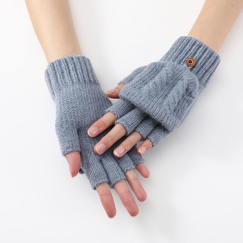 Women s Cable Knit Flip-Top Fingerless Gloves - Warm, Stylish  Versatile for Autumn/Winter One Size синий