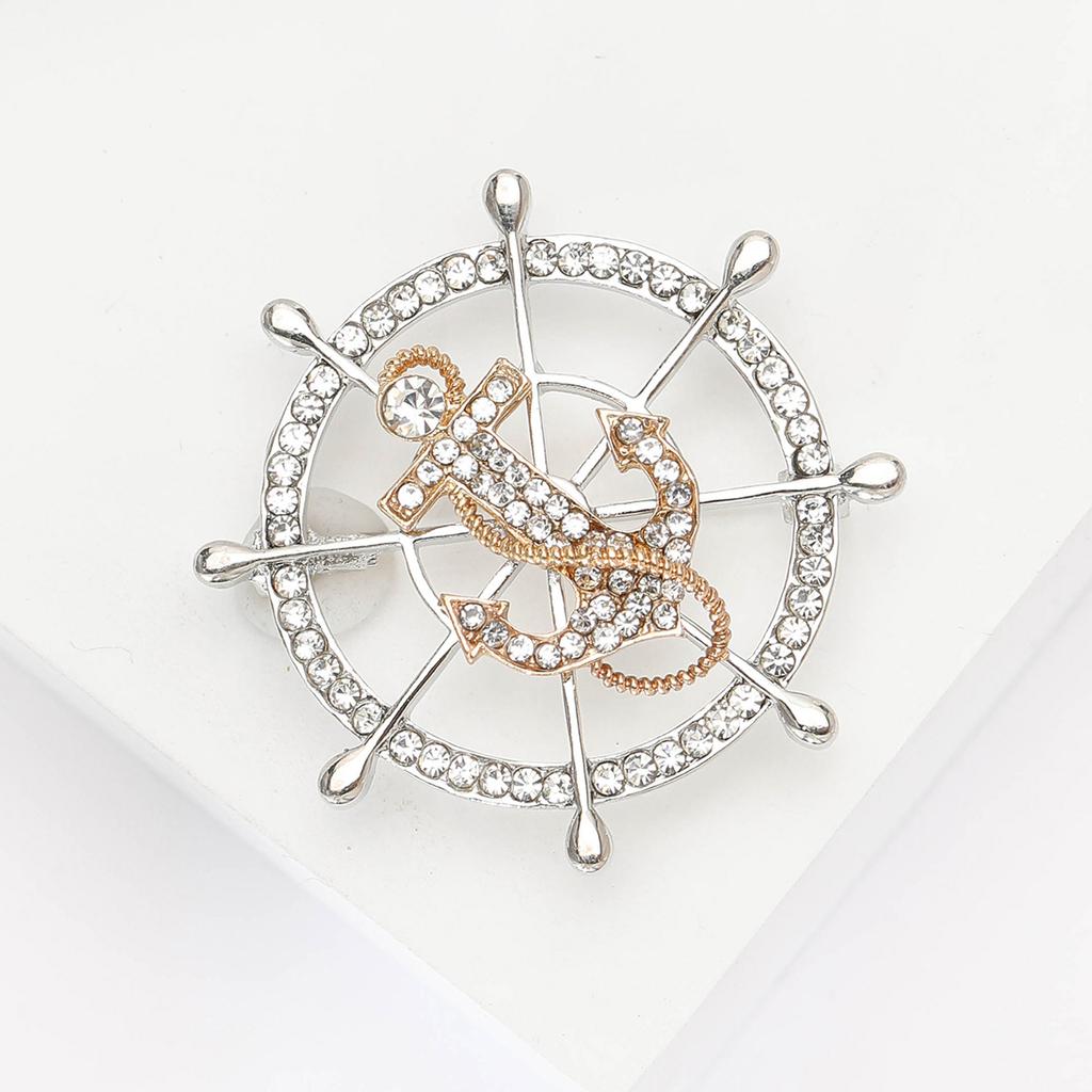 Creative Alloy Full Drill Rudder Anchor Brooch Navy Style Exquisite Men'S Clothing Brooch Ornament Pin