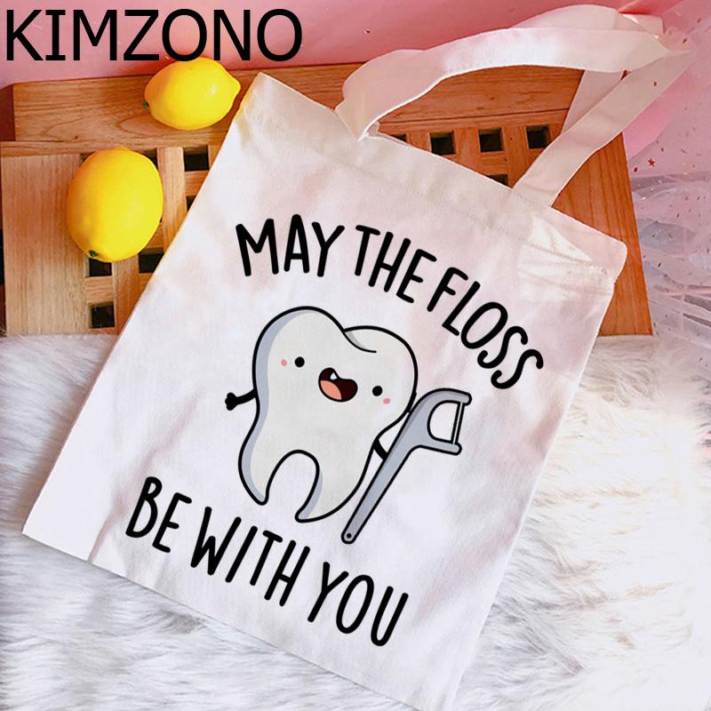 Ząb i dentysta graficzna torba na zakupy torebka bolso torba na zakupy wielokrotnego użytku boodschappentas string ecobag net custom