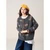 Vintage Green Flower Crew Neck Sweater Jacket Women's Autumn and Winter Loose Soft Waxy Knitted Cardigan Top