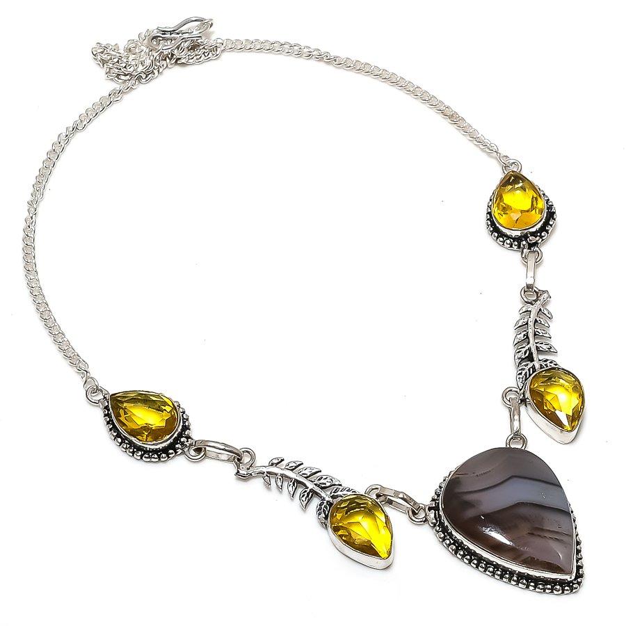 Natural Tube Agate, Citrine 925 Sterling Silver Jewelry Necklace 18" I1I81