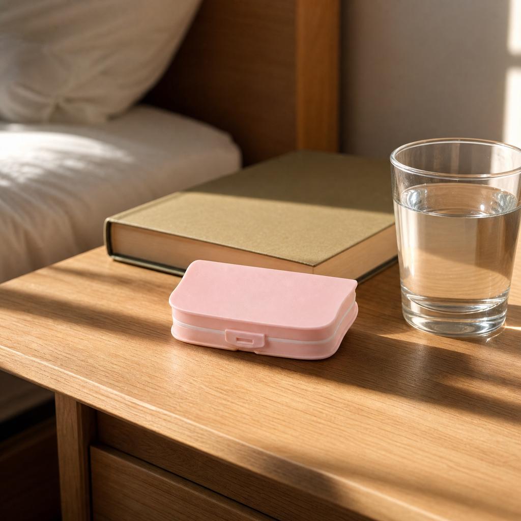 Portable Plastic Pill Organizer Four Compartment Travel Medicine Storage Box with Secure Snap Closure and Compact Design for Daily Use