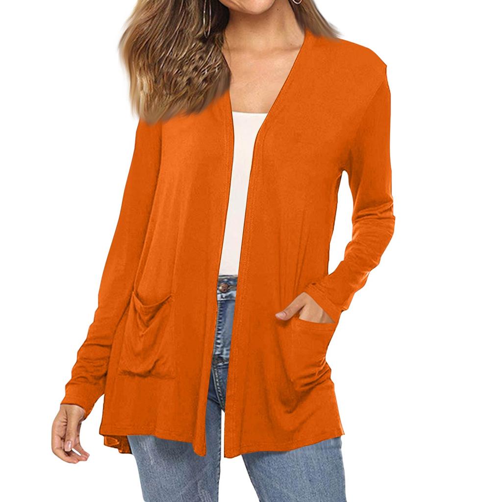 Women's Fashion Solid-Colour Long-Sleeved Pocketed Slim-Fit Cardigan Jacket