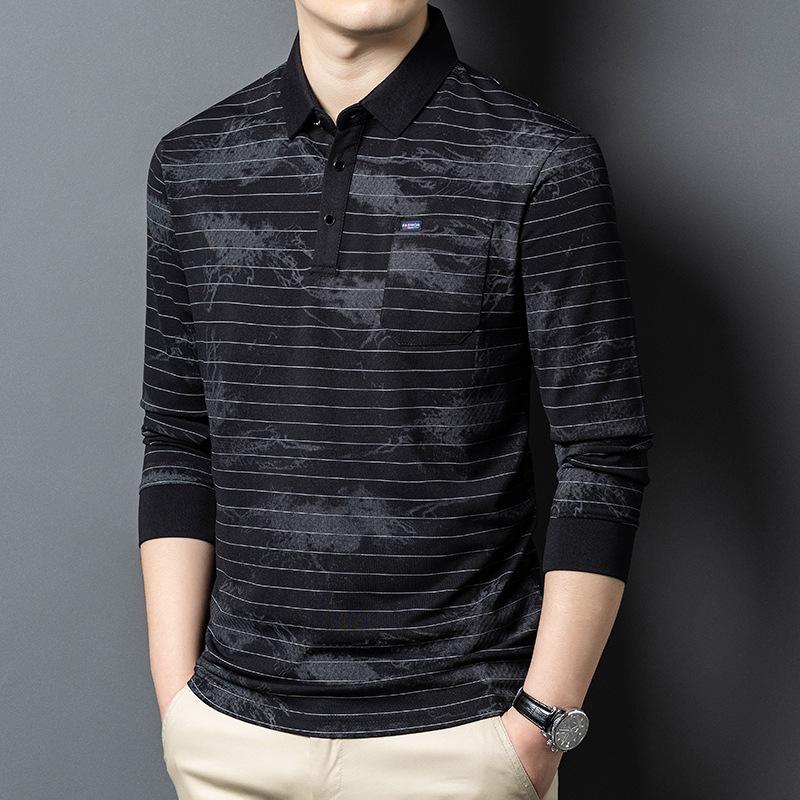 Pánské tričko s dlouhým rukávem, pulovr, ležérní trendy potisk, polokošile s klopou