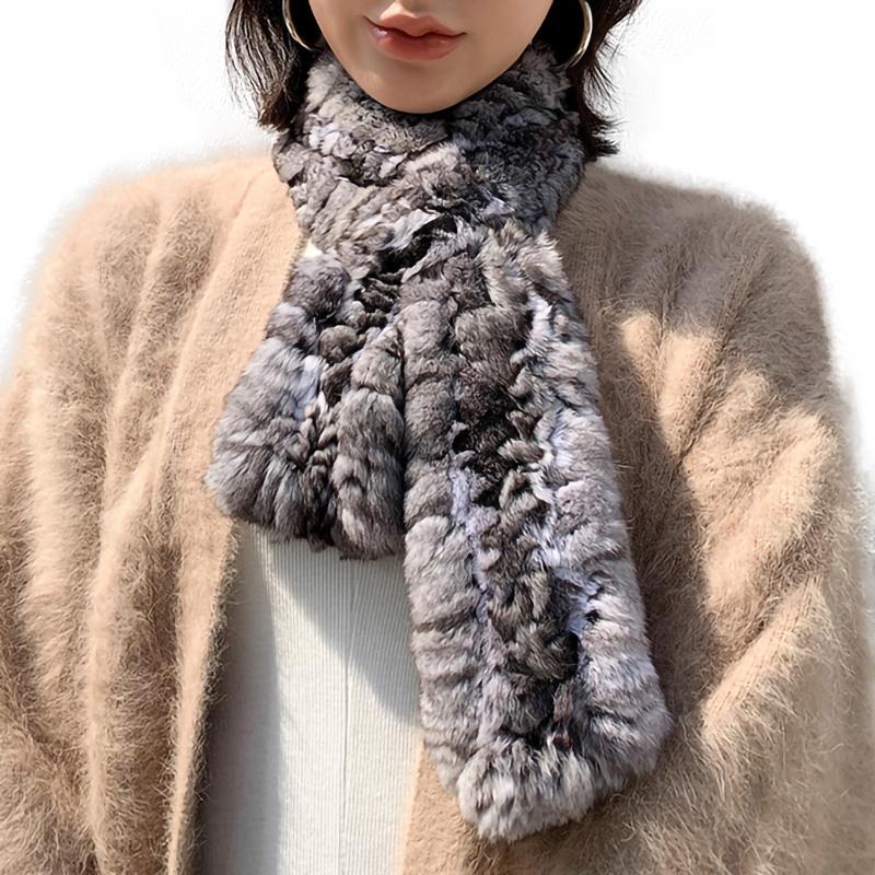 New Fashion Real Rex Rabbit Fur Scarves Winter Chinchilla Fur Scarf for Women