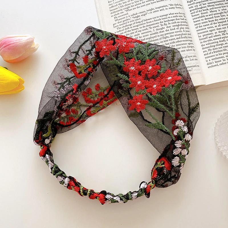 Fashion Thin Embroidered Headscarf Hairband Elastic Lace Printing Flower Headbands Women Hair Accessories