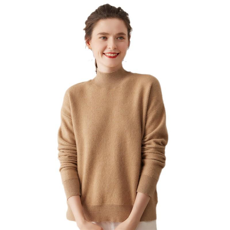 Women's Thickened Cashmere Sweater, Half-High Collar Base Layer, Autumn/Winter 2025 - Loose and Comfortable.