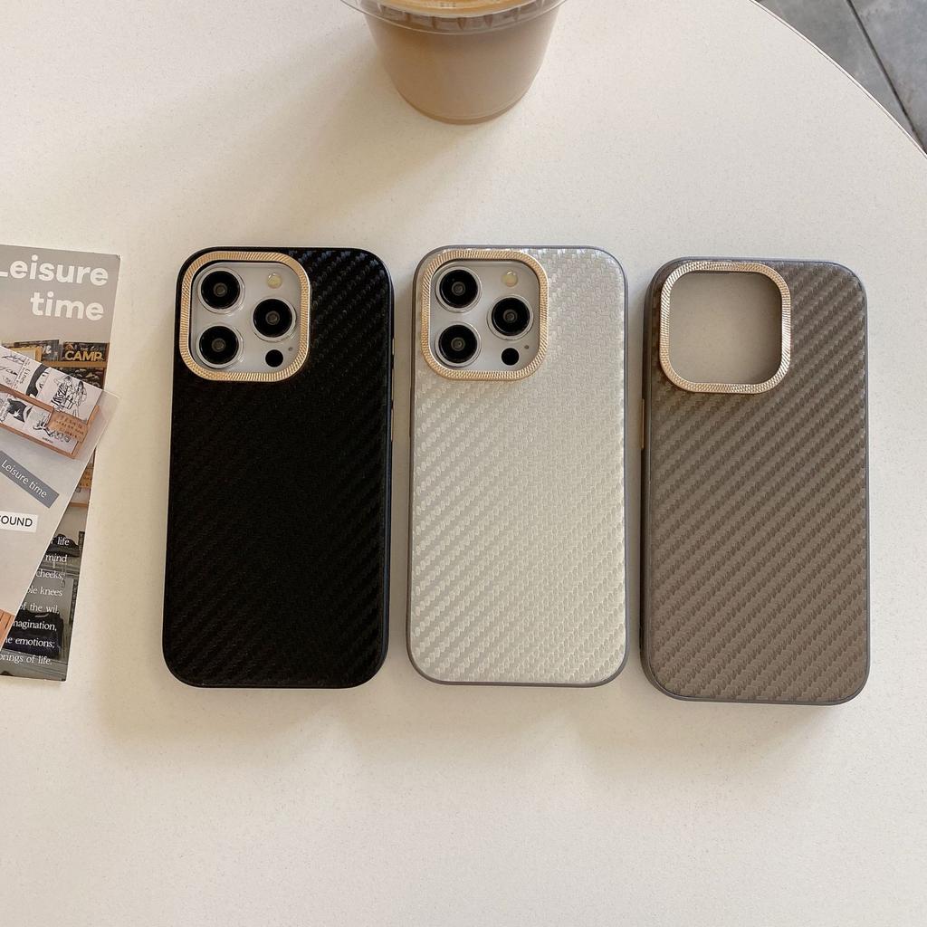 Applicable to iPhone17promax Kevlar fiber pattern mobile phone case Apple 16 metal lens ring 15 anti-drop case