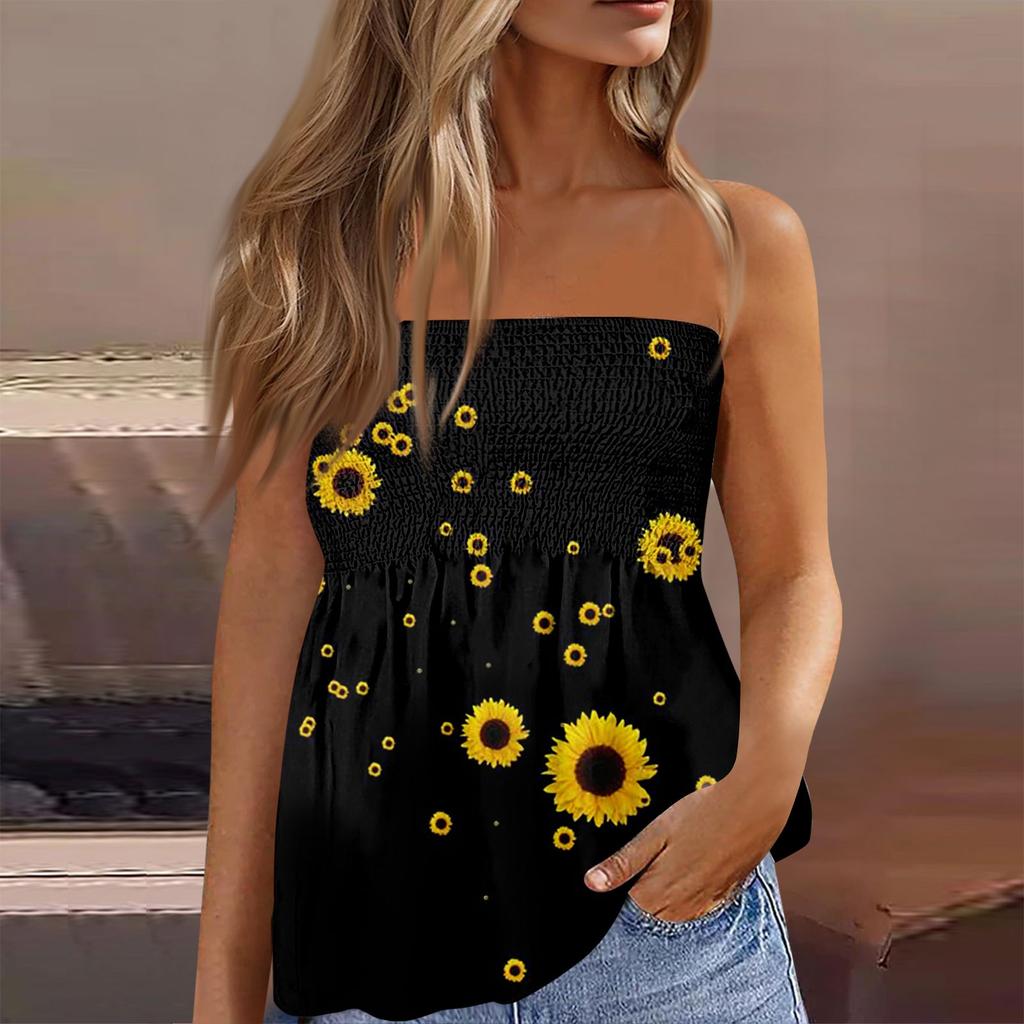 Tube Tops For Women,Cute Sexy Off Shoulder  Print Sleeveless T-Shirt
