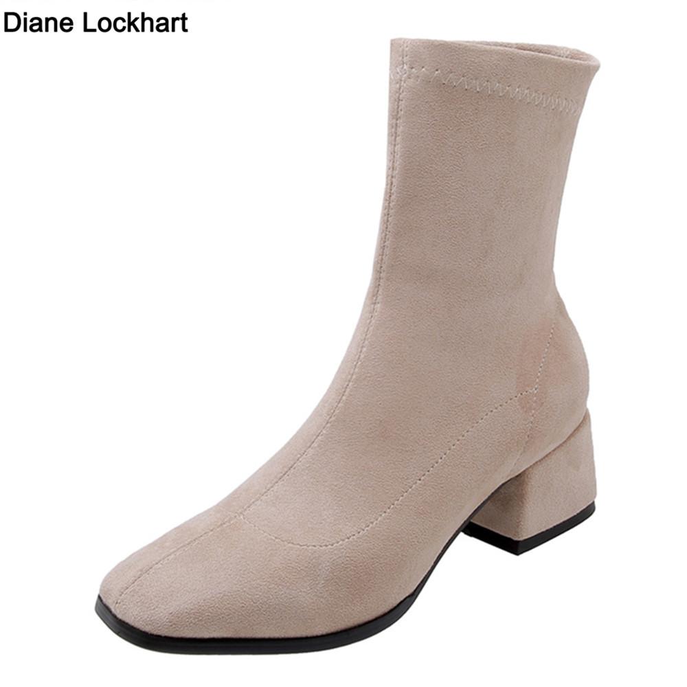 Modă Pantofi Noi pentru Femei Tocuri Înalte Slip Cizme Glezna Iarnă Șosete Stretch Botine Elegante cu Toc Înalt Pătrat Pantofi Femei Mărimi Mari 32-43