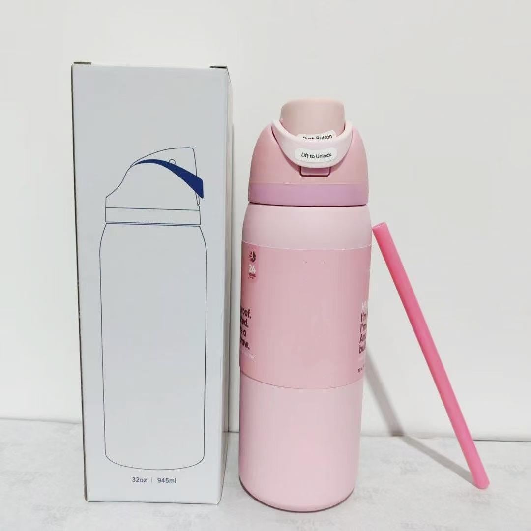 

Pink 32oz 24oz Thermos Cup Vacuum Insulated Cup OwalaMug Iced Coffee Cup Stainless Steel Water Cup Sports Water Bottle Car Original 24oz рожевий