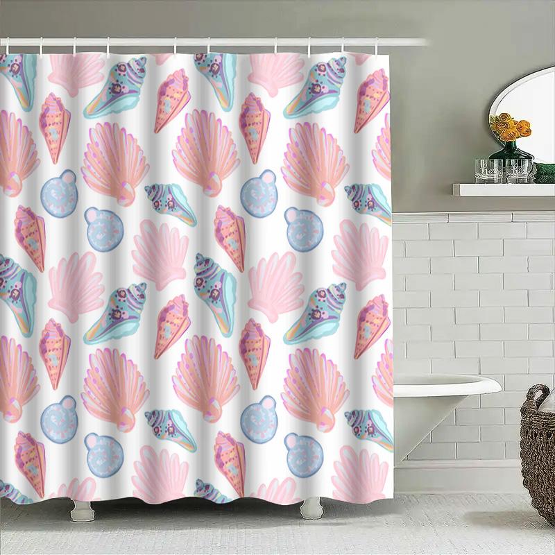 Pastel Shell Pattern Shower Curtain Bathroom Decor Pink Blue Purple Colorful Seashells Waterproof Fabric For Bathtub Shower Room