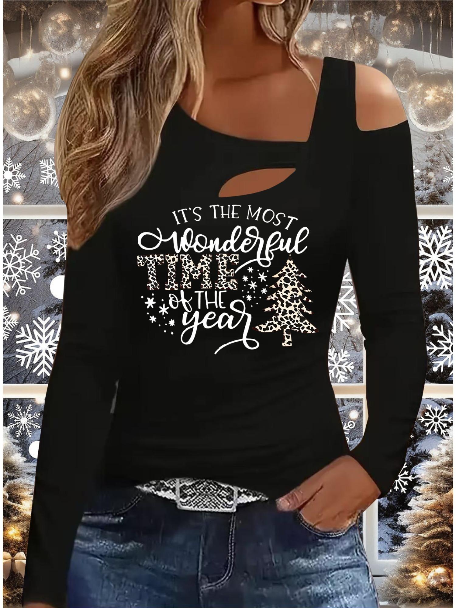 

Осень и Зима Женский Новый Повседневный Топ с Длинным Рукавом Рождественский Узор Идеальный Подарок на Хэллоуин Рождество Футболка XXL чёрный