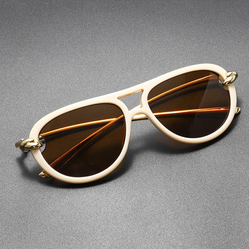 Fashionable Double Bridge Pilot Women's Luxury Sunglasses Brand Designer Oval Hollow Tone UV400 Men's Sunglasses