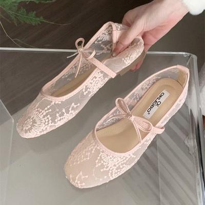 Pantofi balerini din plasă cu dantelă respirabilă pentru femei, cu fundiță dulce brodată, pantofi Mary Jane, modă de vară, confort, marcă de designer, sandală de plajă