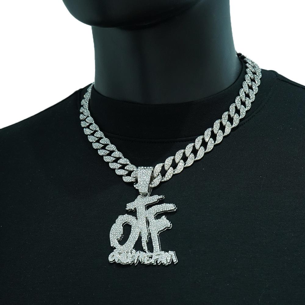 Mode Englischer Buchstabe Otf Voll Diamant Anhänger Kubanische Halskette Herren und Damen Hiphop Street Schmuck