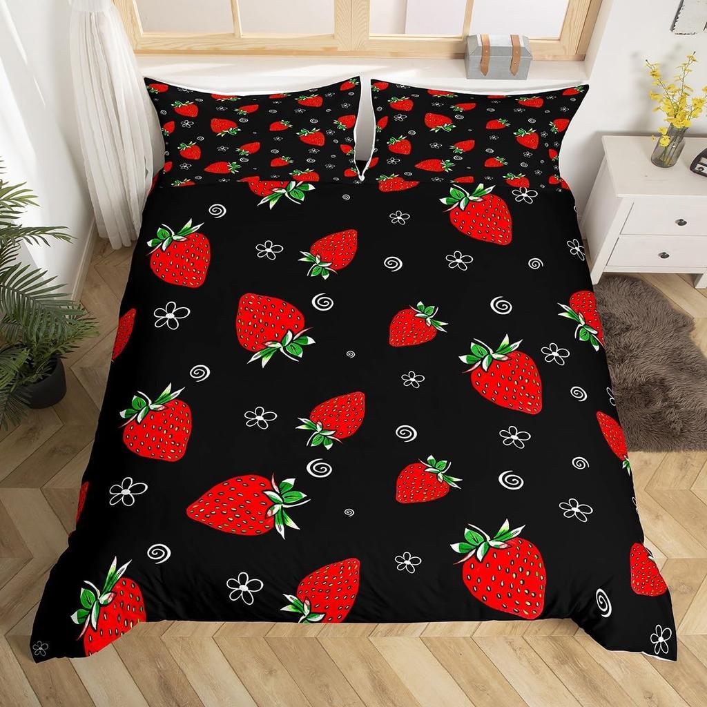 Strawbery Soft Duvet Cover Kawai Strawbery Beding Set for Children Kids Young Boys Young Girls Lovely Swet Fruits Theme Warm Comforter Cover Twin Quen