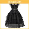Wednesday Addams Costume Girls Gothic Lace Midi Dress With Accessories For Kids