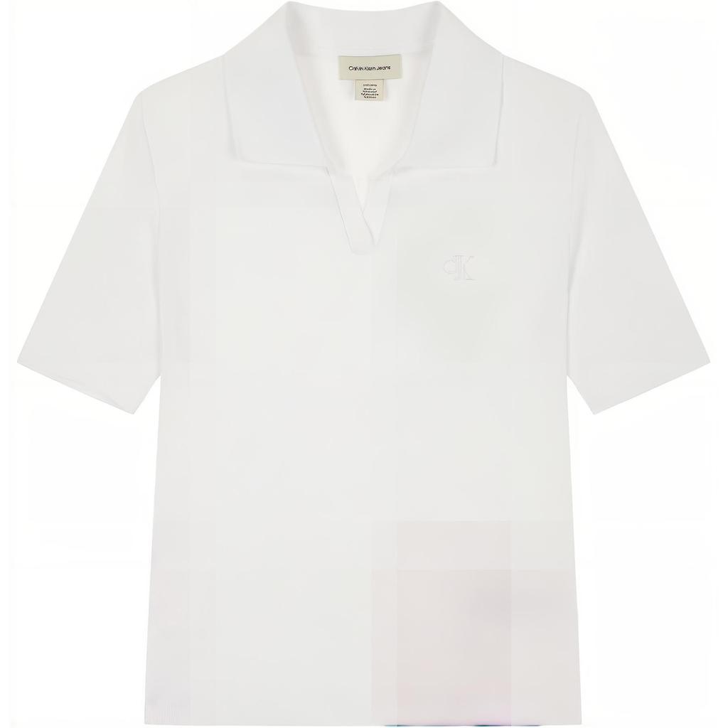 Calvin Klein Logo Embroidered Slim Fit Short Sleeve Polo Shirt Women tops White 47AB205-YAA