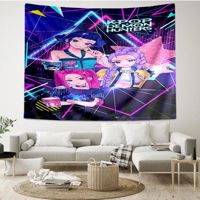 KPop Demon Hunters Print Tapestry - Portable Wall Decor Cloth, for Home, Dorm, Travel, Bedroom, Living Room - Ideal Birthday Housewarming Gift