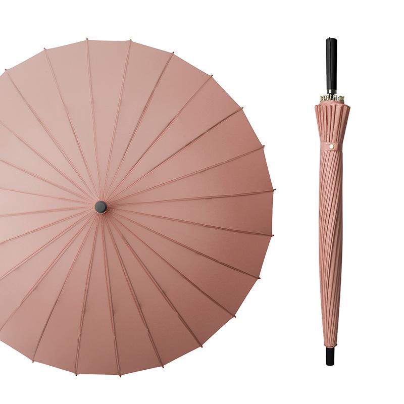 24-Speichen Farbwechselnder Langgriff-Regenschirm für Damen, Extra-Groß, Winddicht, Gebogener Griff, Herren-Stockgriff, Logodesign