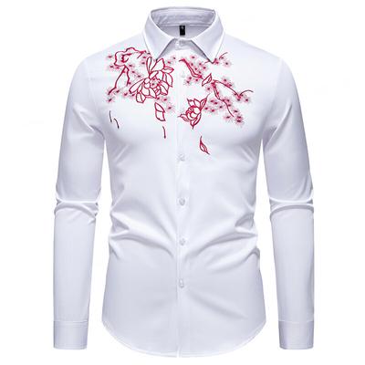 Spring and Autumn New High Quality Men's Floral Embroidered Long Sleeve Shirt Youth Cardigan