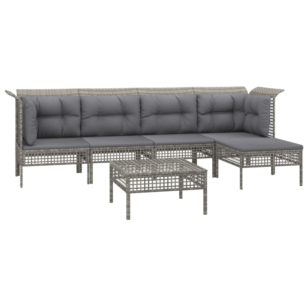6 piece Garden Lounge Set with Cushions Grey Poly Rattan\