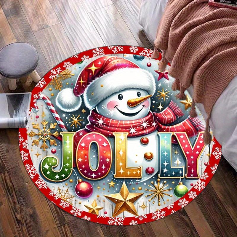 Christmassnowman jolly holiday round rug festive decoration crystal velvet carpet for home seasonal winter party decor gift idea 60cm
