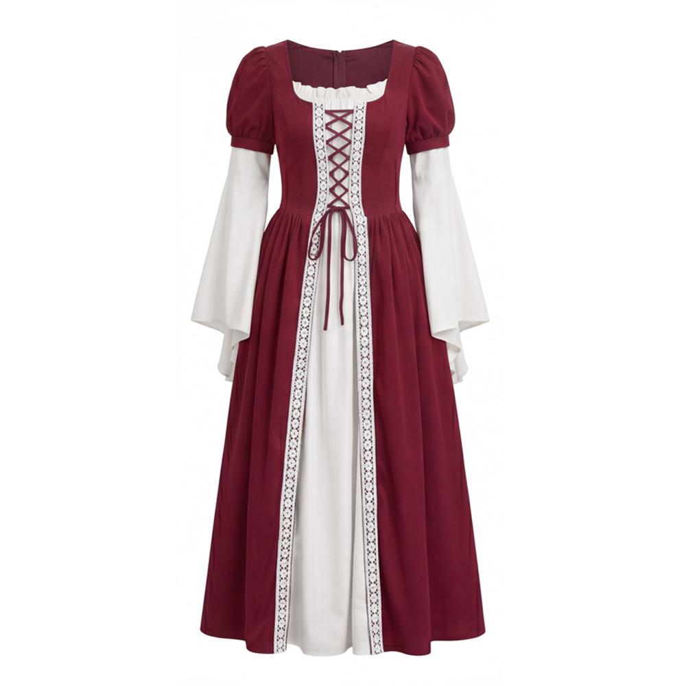 Women Dress Medieval Cosplay Costume Retro Square Neck Renaissance European Country Perfect For Festivals Parties And Halloween