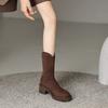 Fashion Brown Round Toe Half High Boots for Women British Style Goth on Promotion 2025 New Offer in Trend Gothic Mid Calf Shoes Woman