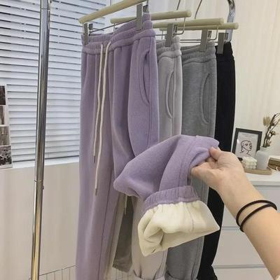 Plus Size 200+ Lbs High Waist Velvet Sweatpants: Women's Winter Warm Thick Casual Leggings