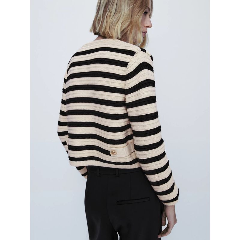 Classic Style Vintage Stripe Cardigan Single-Breasted Knitted MD